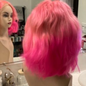 100% human hair pink wig e-girl alternative handmade